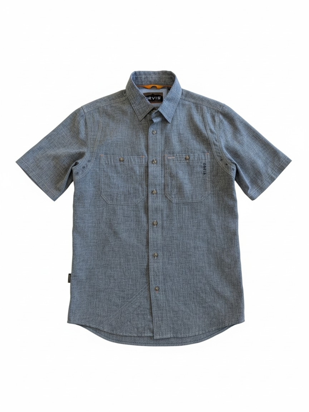 Orvis Men's Shirt Small Tech Chambray Work Active Fit Trout Bum, Vented, Fishing - Picture 3 of 7